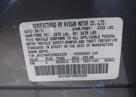2012 Infiniti G37 Journey from USA, damaged, VIN JN1CV6AP2CM622208